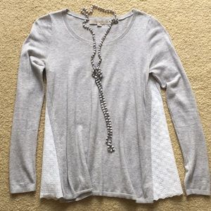 LOFT grey thin sweater with lace insets on sides
